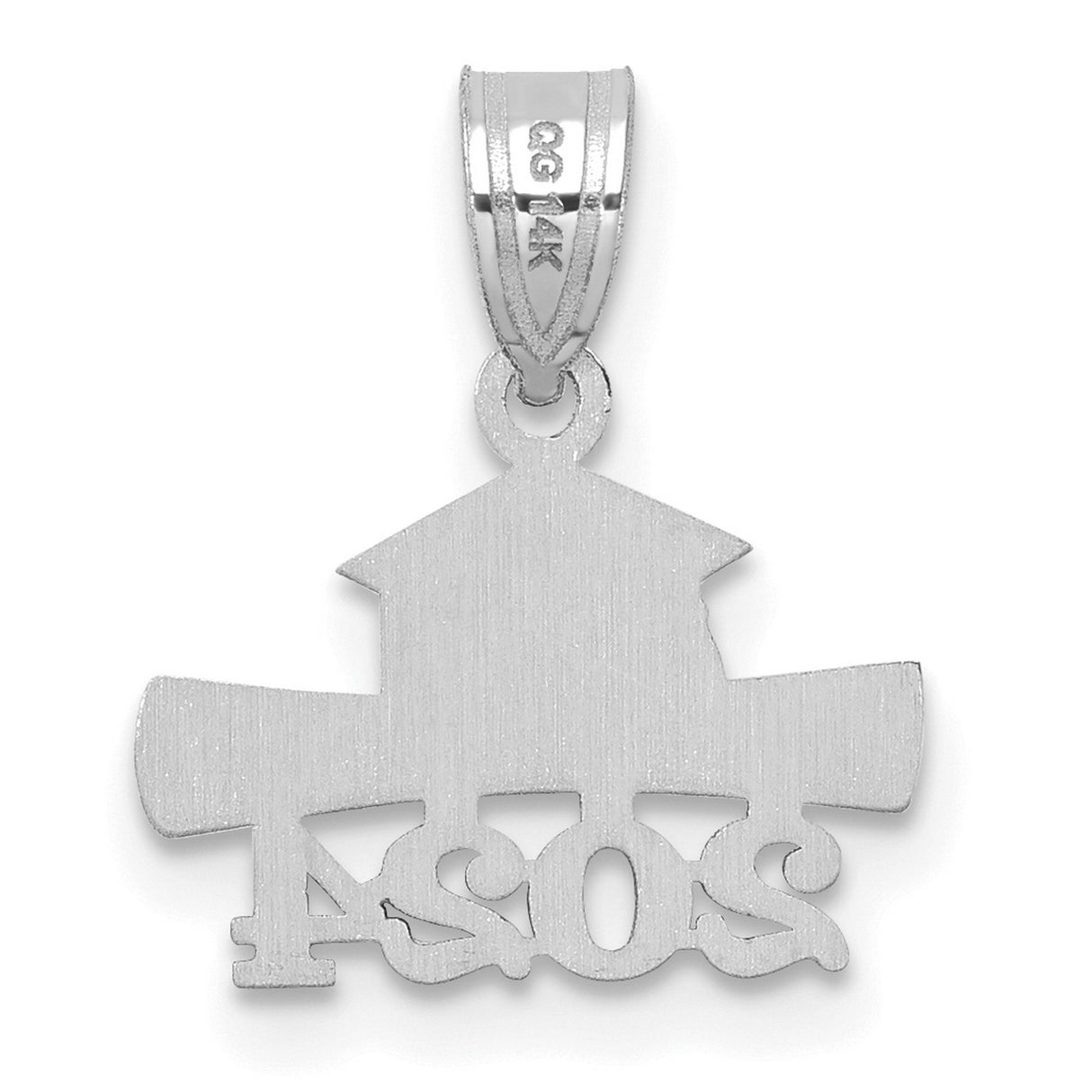 2024 Graduation Cap and Diploma Charm Pendant in Real 14k White Gold