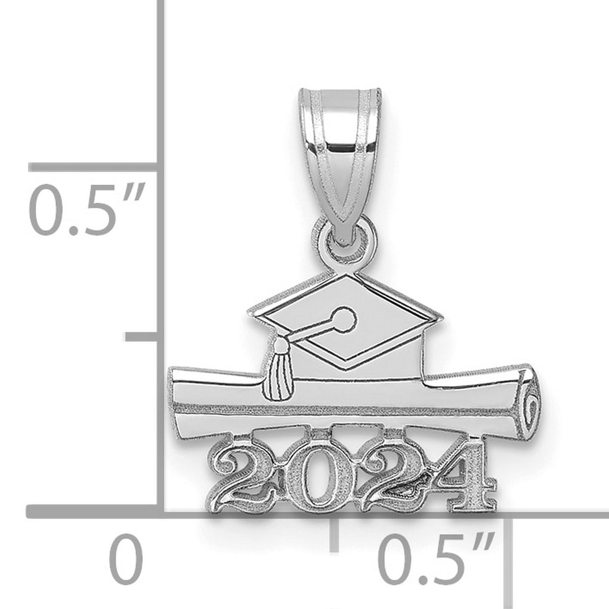 2024 Graduation Cap and Diploma Charm Pendant in Real 14k White Gold