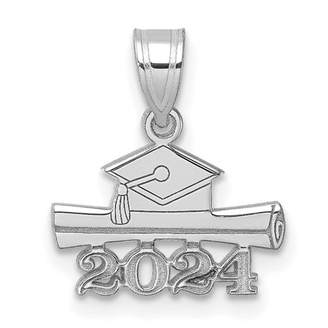 2024 Graduation Cap and Diploma Charm Pendant in Real 14k White Gold
