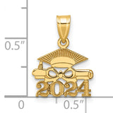 Graduation Cap and Diploma 2024 Charm Pendant in Real 14k Yellow Gold