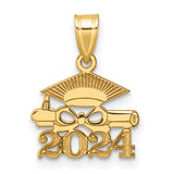 Graduation Cap and Diploma 2024 Charm Pendant in Real 14k Yellow Gold