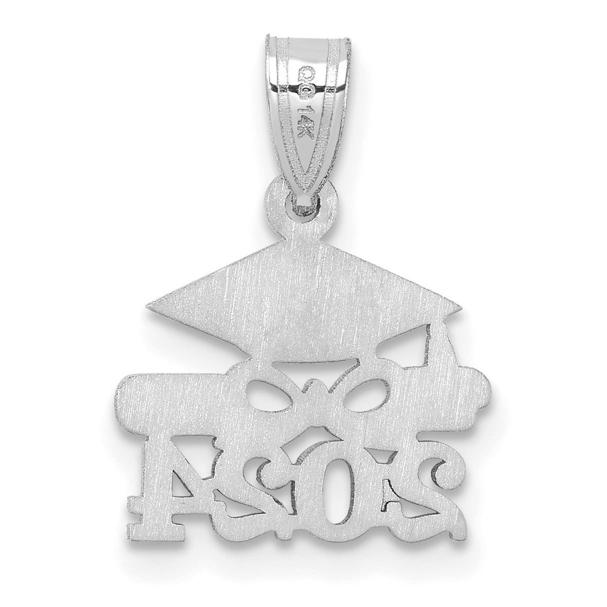 Graduation Cap and Diploma 2024 Charm Pendant in Real 14k White Gold