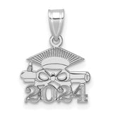 Graduation Cap and Diploma 2024 Charm Pendant in Real 14k White Gold