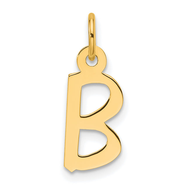 14k Yellow Gold Letter B Pendant Charm, Polished Block Initial Design, Unisex Jewelry