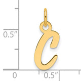 14k Yellow Gold Script Letter C Pendant, Polished Cursive Initial Charm for Women