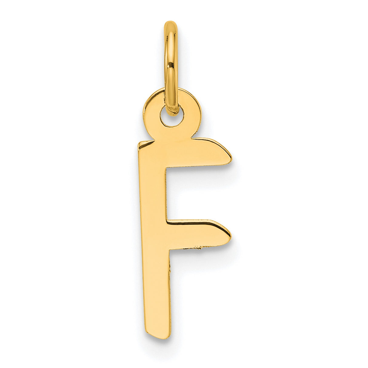 14k Yellow Gold Letter F Pendant, Polished Block Initial Charm for Women or Unisex