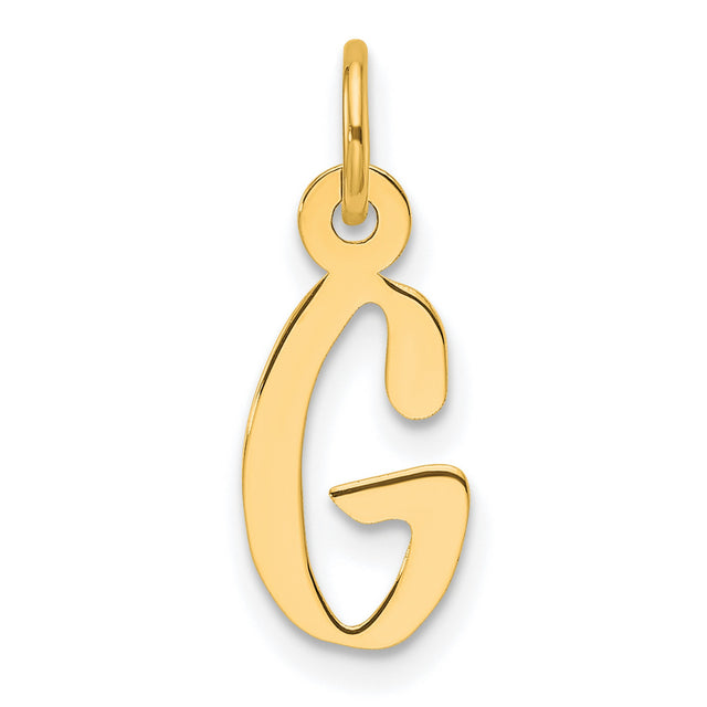 Slanted Block Letter G Initial Charm Pendant in Real 14k Yellow Gold