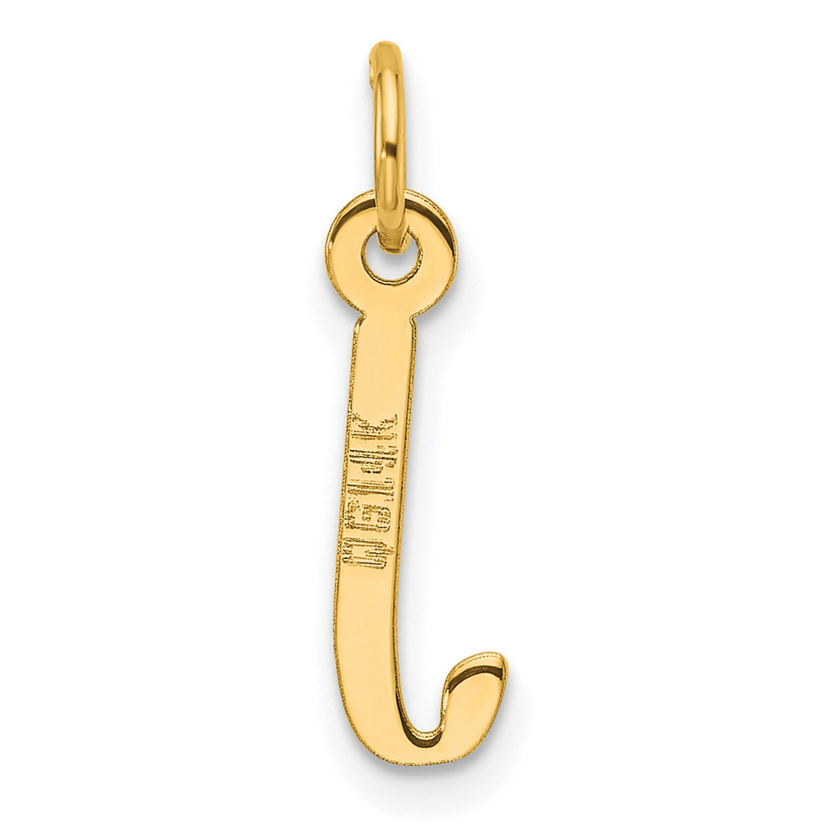 14k Yellow Gold Letter J Pendant, Polished Block Initial Charm for Women or Unisex Wear