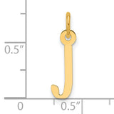 14k Yellow Gold Letter J Pendant, Polished Block Initial Charm for Women or Unisex Wear
