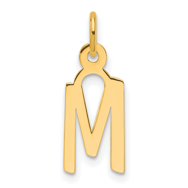 14k Yellow Gold Letter M Charm Pendant, Stylized Virgin Mary Religious Jewelry