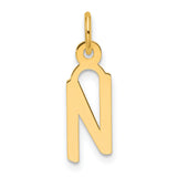 14k Yellow Gold Letter N Pendant Charm, Polished Cutout Initial, Modern Block Style