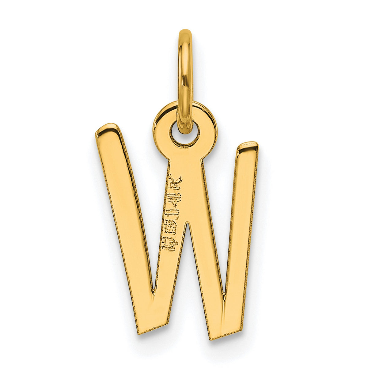 Slanted Block Letter W Initial Charm Pendant in Real 14k Yellow Gold