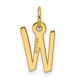 Slanted Block Letter W Initial Charm Pendant in Real 14k Yellow Gold