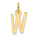 Slanted Block Letter W Initial Charm Pendant in Real 14k Yellow Gold