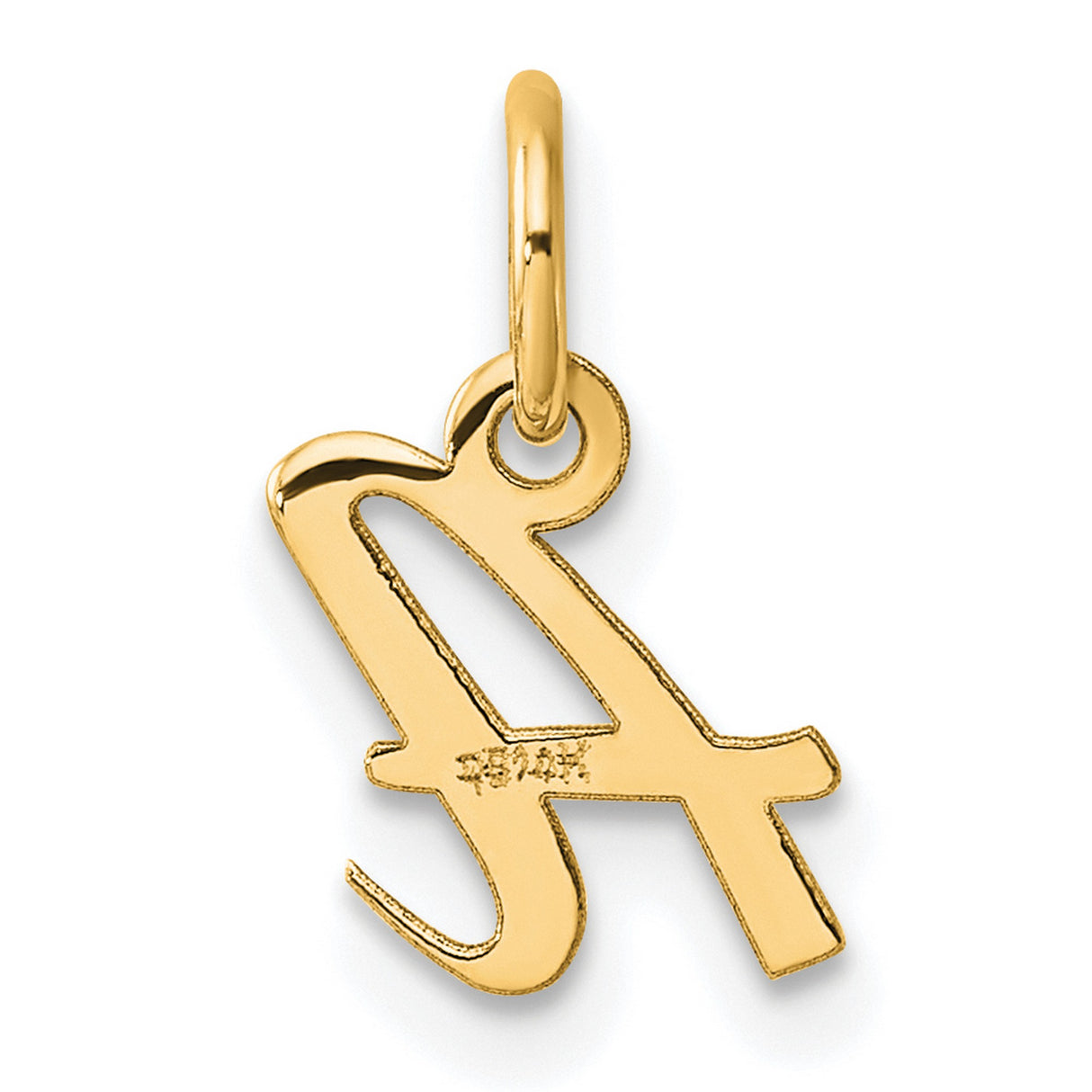 14k Yellow Gold Script Initial A Pendant Charm, Polished Cursive Letter Design