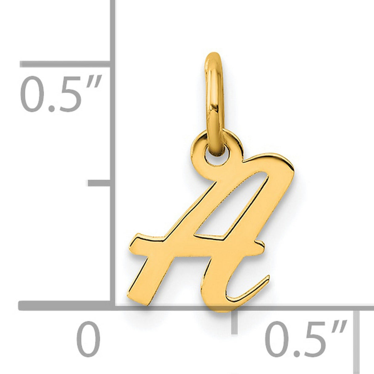 14k Yellow Gold Script Initial A Pendant Charm, Polished Cursive Letter Design