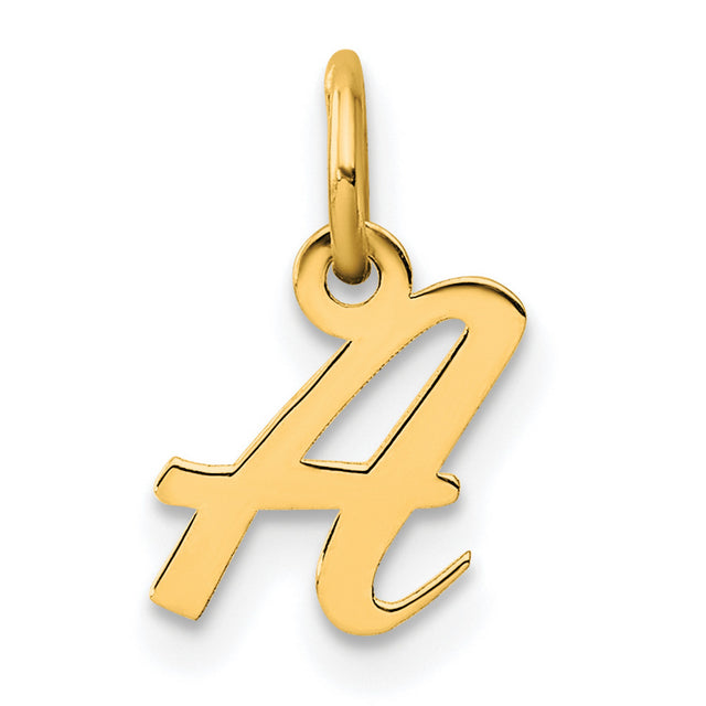 14k Yellow Gold Script Initial A Pendant Charm, Polished Cursive Letter Design