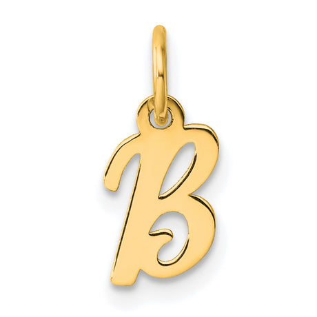 14k Yellow Gold Letter B Pendant, Cursive Script Initial Charm for Women