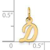 14k Yellow Gold Initial D Pendant, Script Letter Charm with Polished Finish for Women