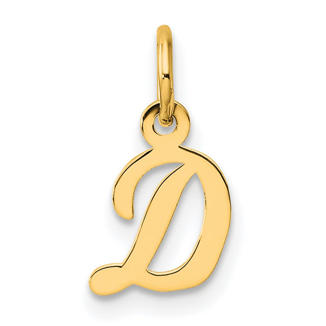 14k Yellow Gold Initial D Pendant, Script Letter Charm with Polished Finish for Women