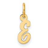 14k Yellow Gold Script Letter E Pendant, Cursive Initial Charm for Women