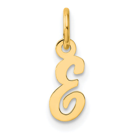 14k Yellow Gold Script Letter E Pendant, Cursive Initial Charm for Women