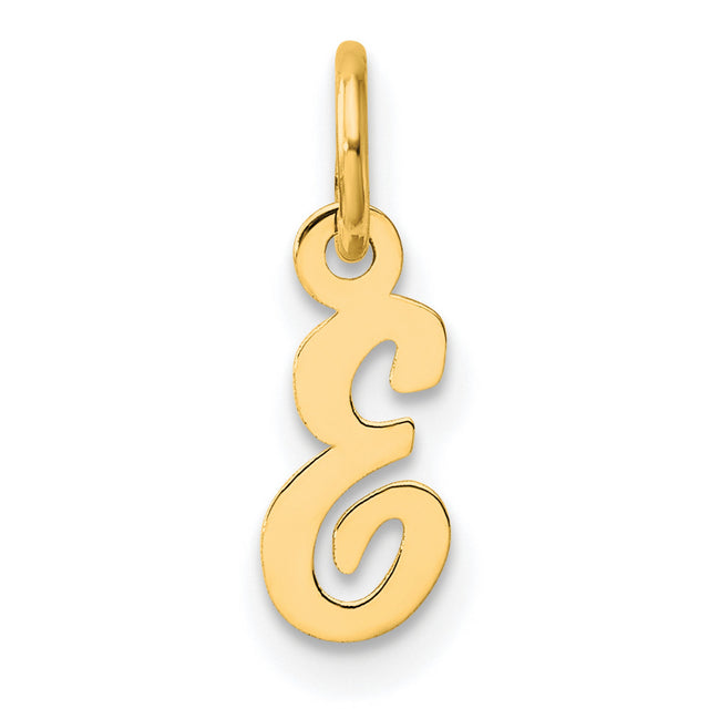 14k Yellow Gold Script Letter E Pendant, Cursive Initial Charm for Women