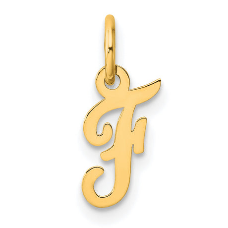 14k Yellow Gold Script Letter F Pendant Charm, Dainty Cursive Initial Jewelry for Women