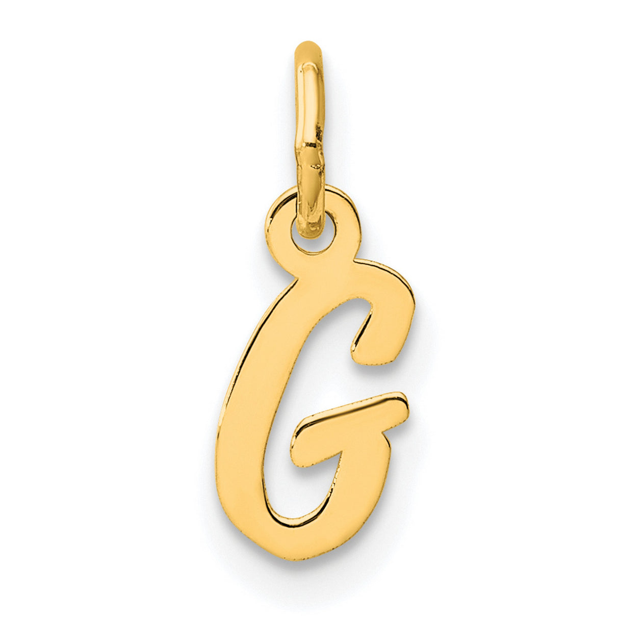 14k Yellow Gold Script Letter G Pendant, Polished Initial Charm for Women