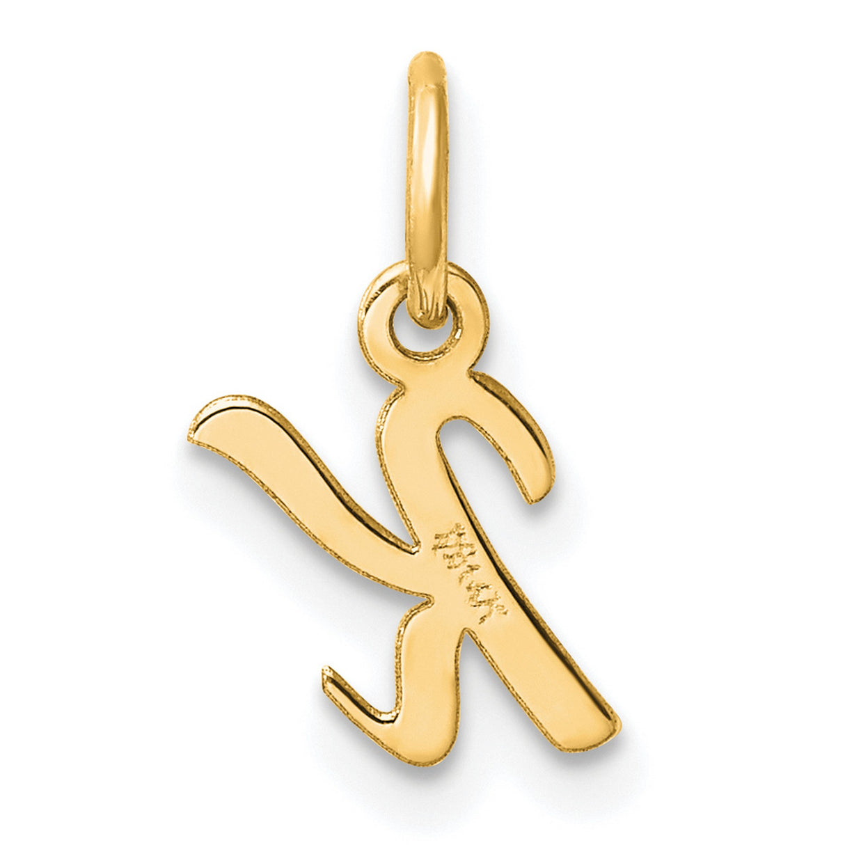14k Yellow Gold Letter K Script Pendant, Polished Alphabet Charm for Women