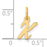 14k Yellow Gold Letter K Script Pendant, Polished Alphabet Charm for Women