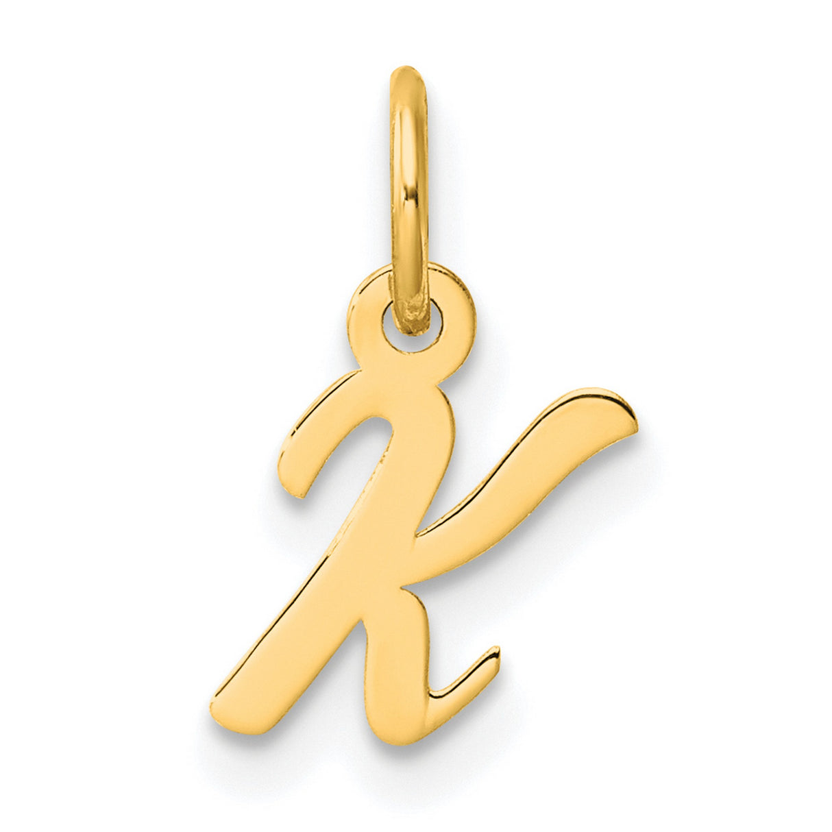14k Yellow Gold Letter K Script Pendant, Polished Alphabet Charm for Women