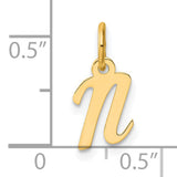 14k Yellow Gold Letter N Pendant, Lowercase Initial Charm, Minimalist Monogram Jewelry