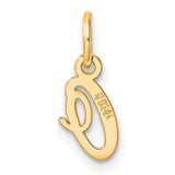 14k Yellow Gold Letter O Pendant, Script Initial Charm with Polished Finish