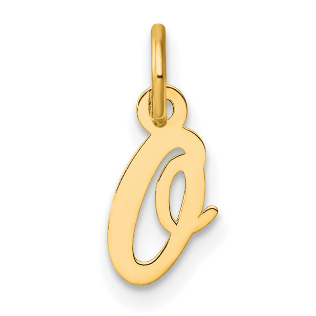 14k Yellow Gold Letter O Pendant, Script Initial Charm with Polished Finish
