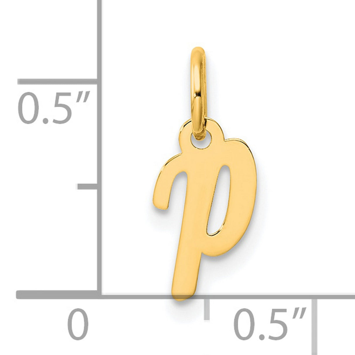 14k Yellow Gold Lowercase P Pendant, Script Letter Charm for Women or Unisex Wear
