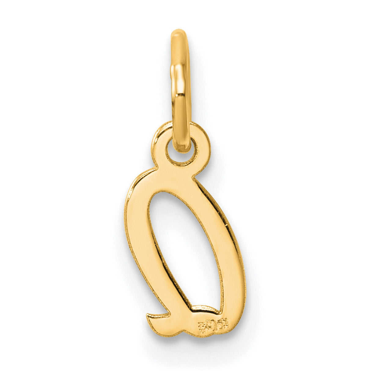 Small Script Letter Q Initial Charm Pendant in Real 14k Yellow Gold
