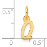 Small Script Letter Q Initial Charm Pendant in Real 14k Yellow Gold