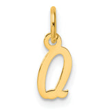 Small Script Letter Q Initial Charm Pendant in Real 14k Yellow Gold