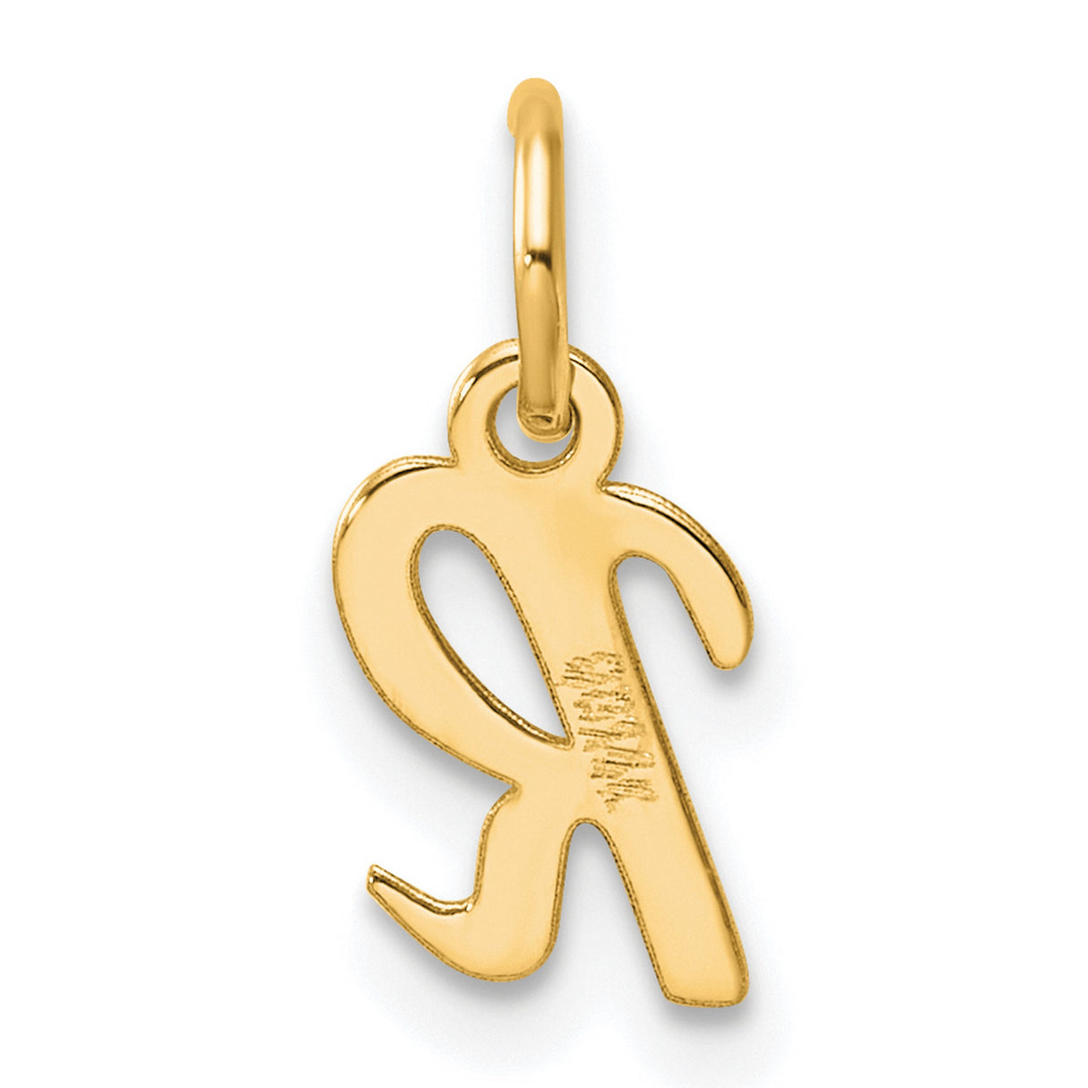 14k Yellow Gold Initial Pendant, Script Letter R Charm, Polished Cursive Design for Women