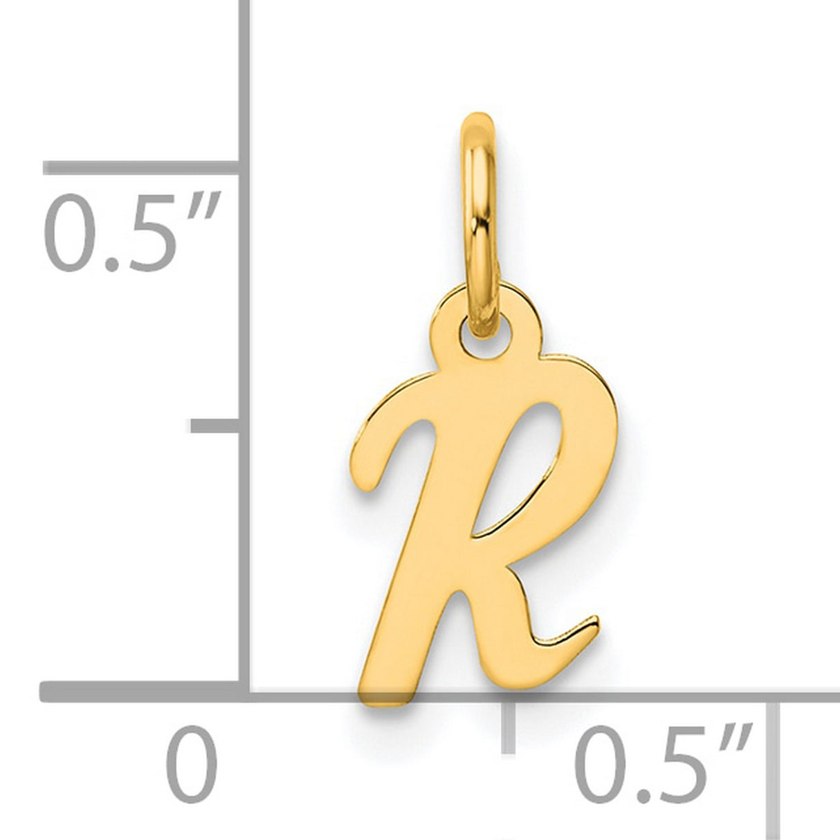 14k Yellow Gold Initial Pendant, Script Letter R Charm, Polished Cursive Design for Women