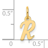 14k Yellow Gold Initial Pendant, Script Letter R Charm, Polished Cursive Design for Women