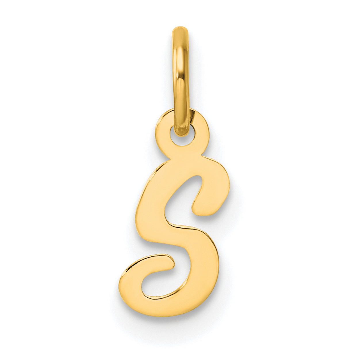14k Yellow Gold Letter S Pendant Charm, Cursive Script Initial Design for Women