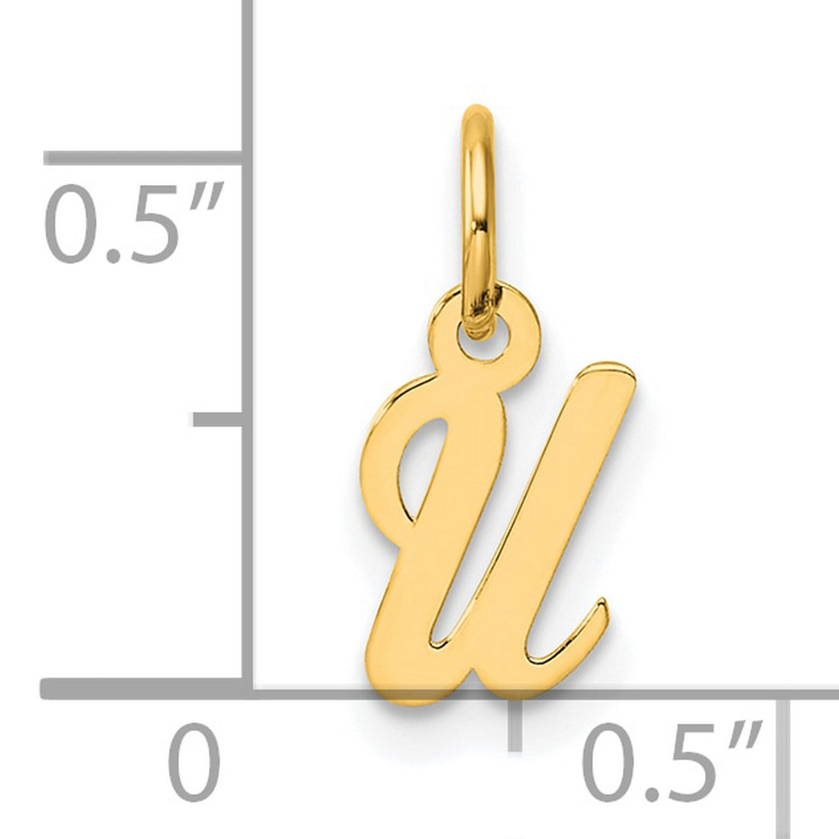 Small Script Letter U Initial Charm Pendant in Real 14k Yellow Gold
