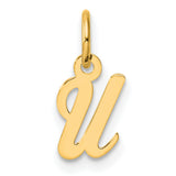 Small Script Letter U Initial Charm Pendant in Real 14k Yellow Gold