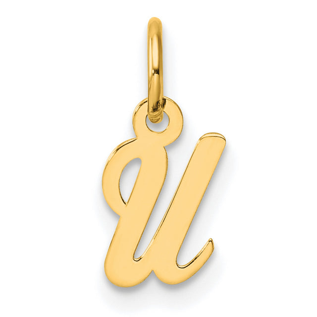 Small Script Letter U Initial Charm Pendant in Real 14k Yellow Gold