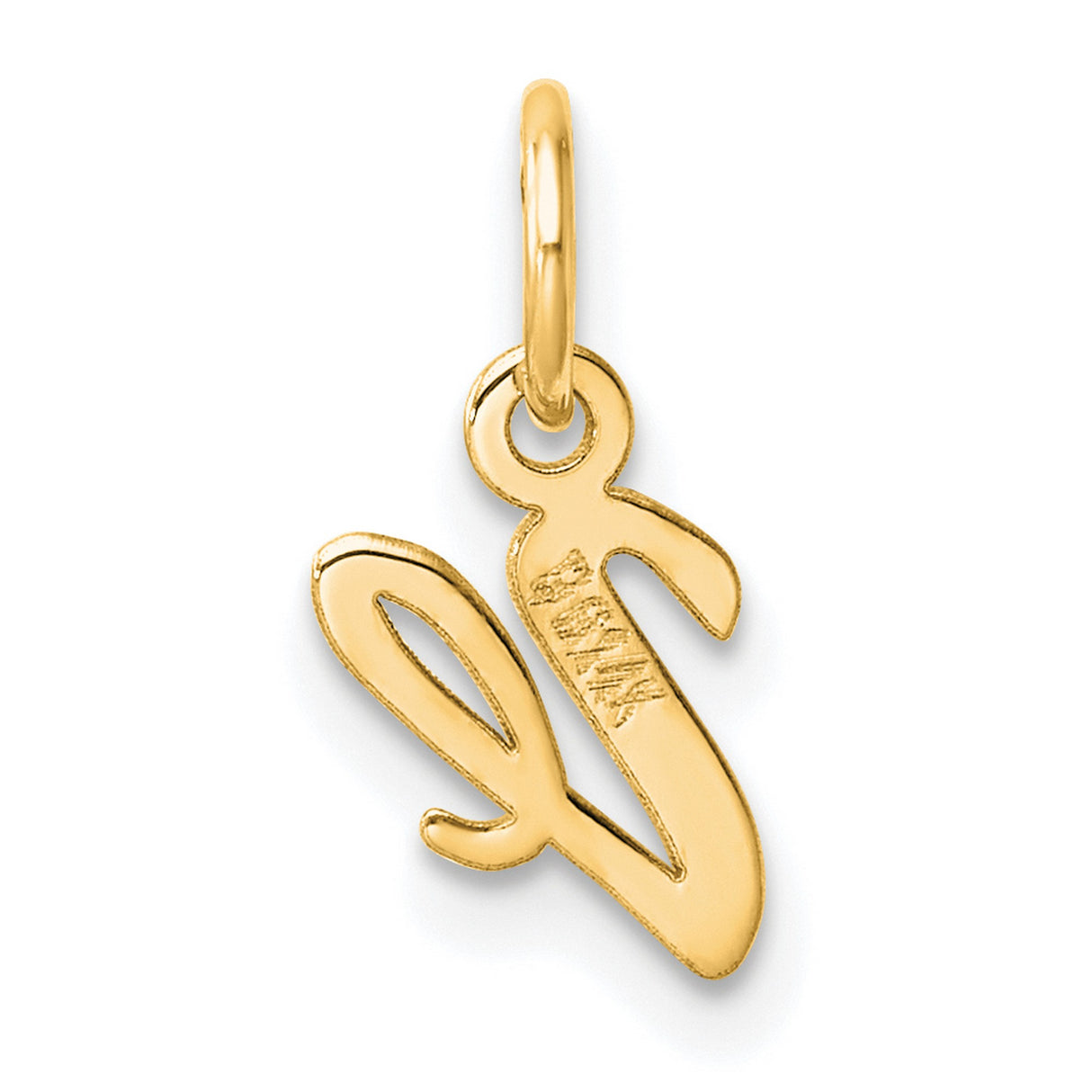 14k Yellow Gold Script V Pendant, Polished Cursive Letter Charm for Women
