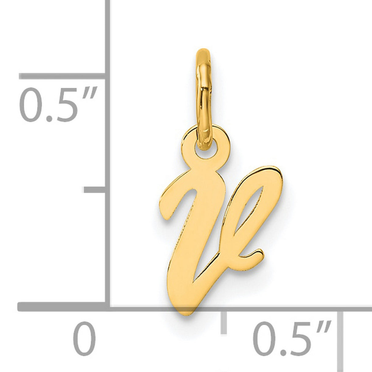 14k Yellow Gold Script V Pendant, Polished Cursive Letter Charm for Women