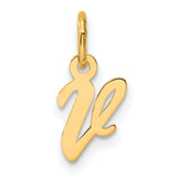 14k Yellow Gold Script V Pendant, Polished Cursive Letter Charm for Women