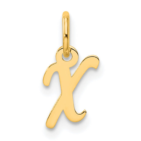 Small Script Letter X Initial Charm Pendant in Real 14k Yellow Gold